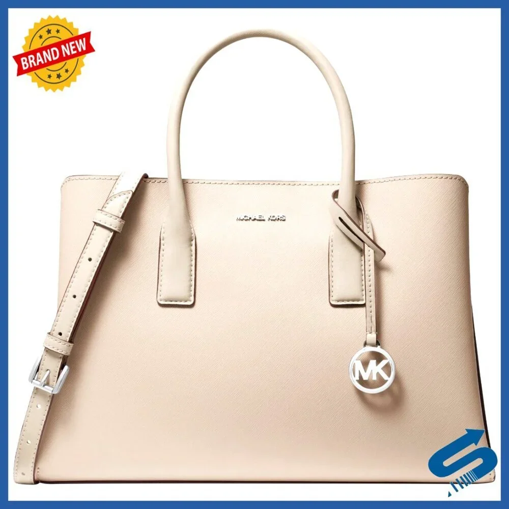 Large Saffiano Leather Satchel with Crossbody Strap, Structured Design